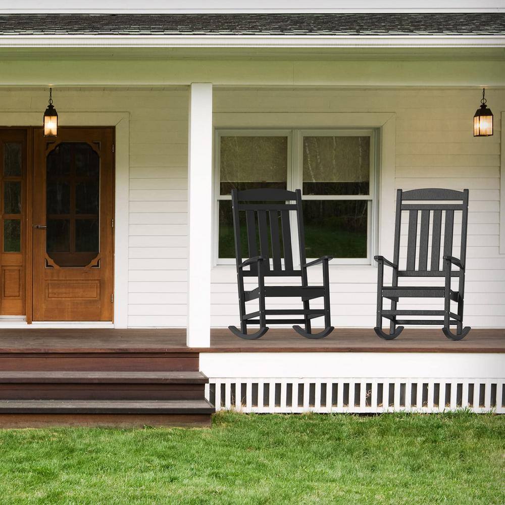 Black HDPE All Weather Outdoor Rocking Chair Set of 2