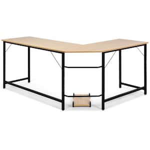Natural L-Shaped 66 in. Computer Desk Corner Workstation Study Gaming Table Home Office
