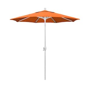 7.5 ft. Matted White Aluminum Push Button Tilt Crank Lift Patio Umbrella in Tangerine Sunbrella