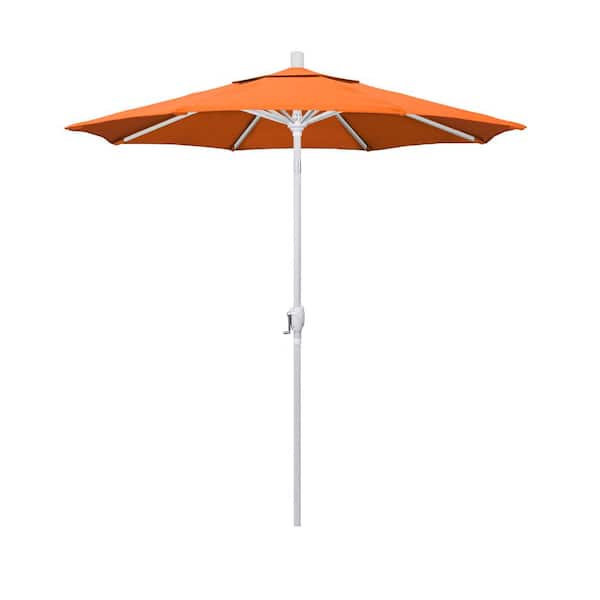 California Umbrella 7.5 ft. Matted White Aluminum Push Button Tilt Crank Lift Patio Umbrella in Tangerine Sunbrella