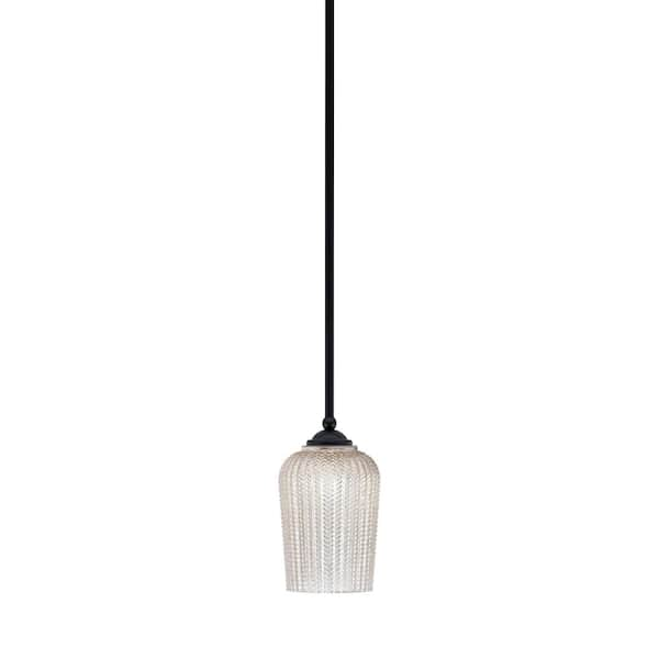 Unbranded Clevelend 100-Watt 1-Light Black Pendant Mini Pendant Light with Silver Textured Glass Shade Light Bulb Not Included