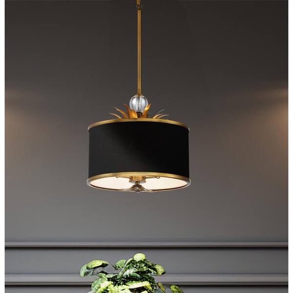 Minka Lavery Caprio 60 Watt 3 Light Natural Brushed Brass Drum Pendant Light with Onyx Fabric Shade 4583 672 The Home Depot