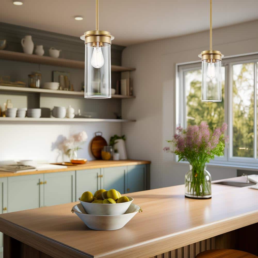 Vivienne Warm Brass Modern Pendant Light with Clear Glass Shade