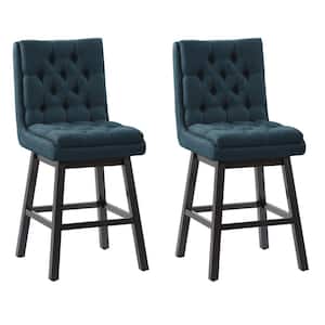 Boston 26 in. Navy Blue Full Back Wood Counter Height Tufted Fabric Barstool (Set of 2)