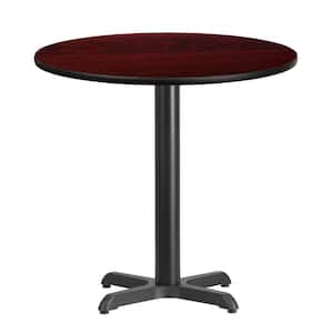 30 in. Round Mahogany Laminate Table Top with 22 in. x 22 in. Table Height Base