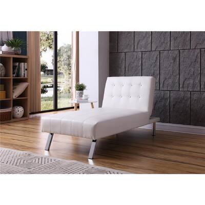 White Button Tufted Back Convertible Chaise Lounger with Lumber Support Pillow