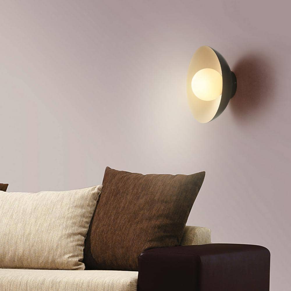 Matte Black and Milk Glass Dome Flush Mount Ceiling Light