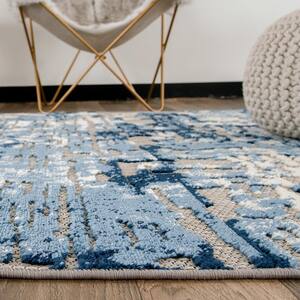 Navy 5 ft. x 7 ft. Contemporary Distressed Abstract Indoor/Outdoor Area Rug