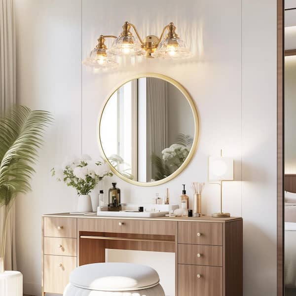 Vkoiyg 24 in. 3 Light Gold Vintage Bathroom Wall Sconce-Elegant Golden ...