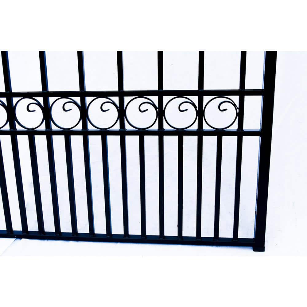 Black Steel Arched Sliding Driveway Gate with Pointed Pickets