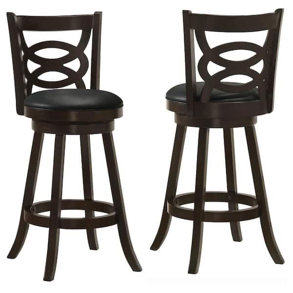 Coaster Calecita 42.25 in. Cappuccino and Black Wood Frame Swivel Bar Stools (Set of 2)