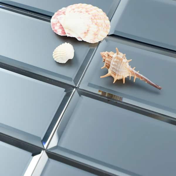 Reflections 3 in. X 12 in. Beveled Frosted Matte Blue Glass Mirror Subway Wall Tile (14 sq.ft./Case)