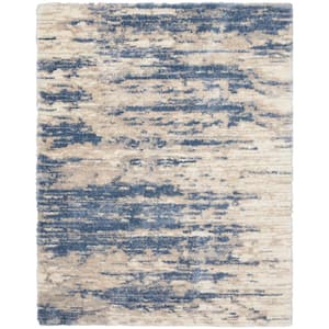 Luxurious Shag Light Blue Grey 8 ft. x 10 ft. Abstract Contemporary Area Rug