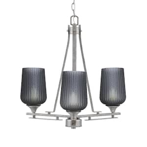 Ontario 18.5 in. 3-Light Aged Silver Geometric Chandelier for Dinning Room with Smoke Textured Shades, No Bulbs Included