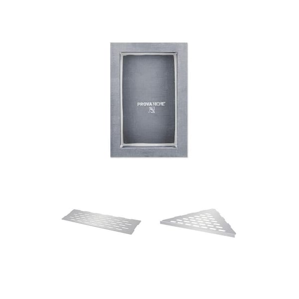 16 in. x 24 in. Prova Niche with Shelf, 3.375 in. x 11.8 in. Pro-Select Shelf, and 6 in. x 11.5 in. Corner Shelf Combo