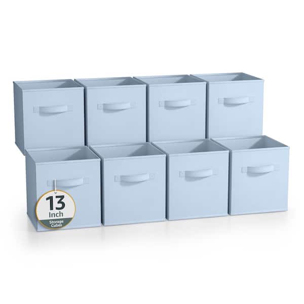 Storage Cubes with Handles, Blue 13 in. x 13 in. H Fabric Decorative Basket Set of 8, Large Foldable Closet Organizer