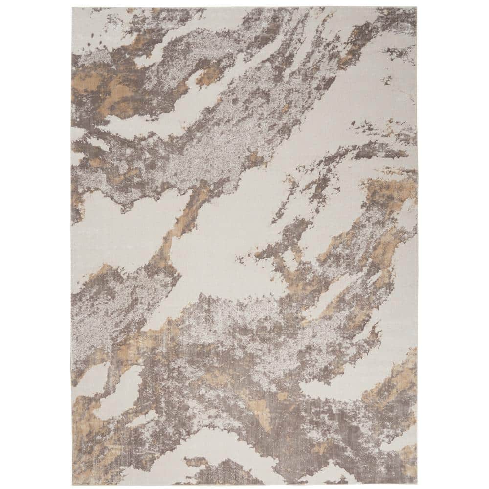 Nourison Silky Textures Brown/Ivory 9 ft. x 13 ft. Abstract