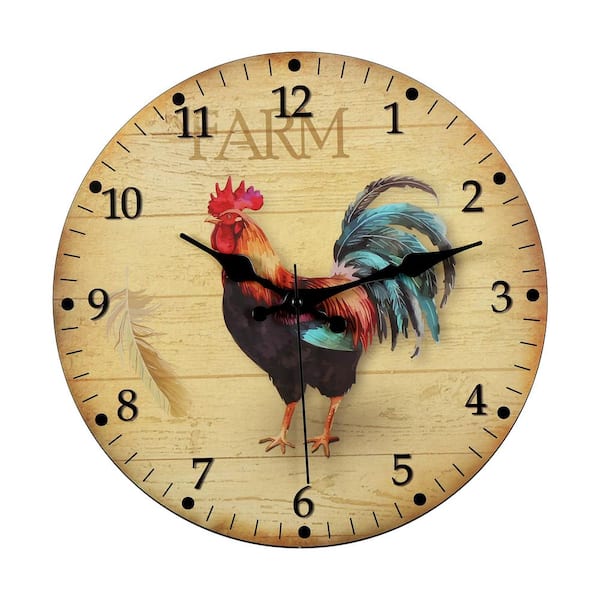 Oumilen 12 in. Rooster Analog MDF Wood Wall Clock for Room Decor