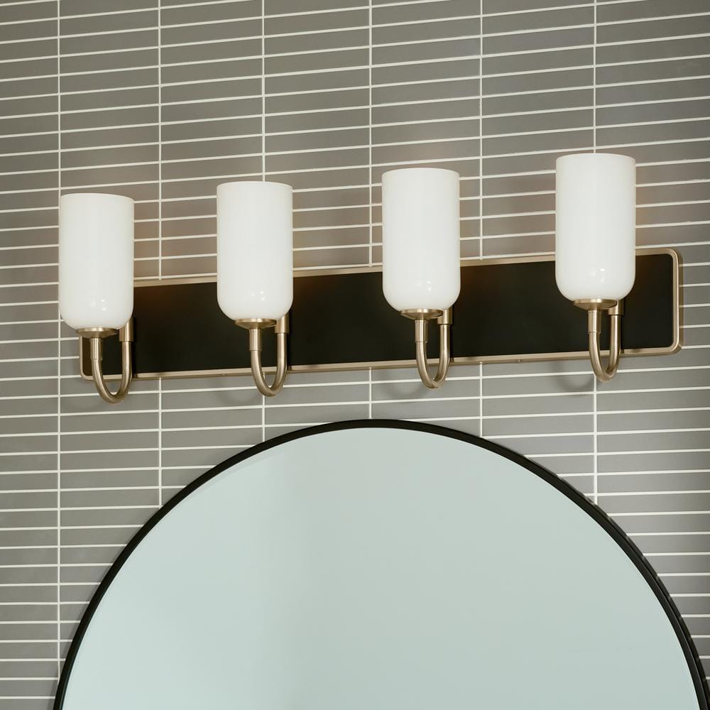 Solia 32 in. 4-Light Champagne Bronze with Black Modern Bathroom Vanity Light with Opal Glass Shades price history on PriceWatchPro