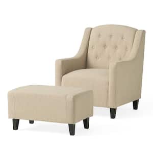 Elaine Light Beige Fabric Upholstered Club Chair with Ottoman