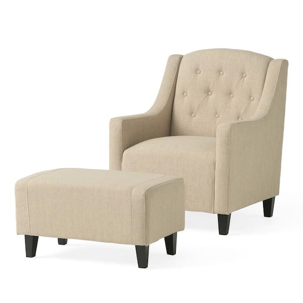 Noble House Elaine Light Beige Fabric Upholstered Club Chair with Ottoman