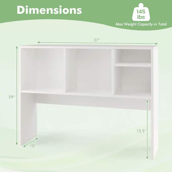 29 in. Tall White Wood Computer Desktop Bookcase Countertop Storage Bookshelf Organizer with 4 Cubbies