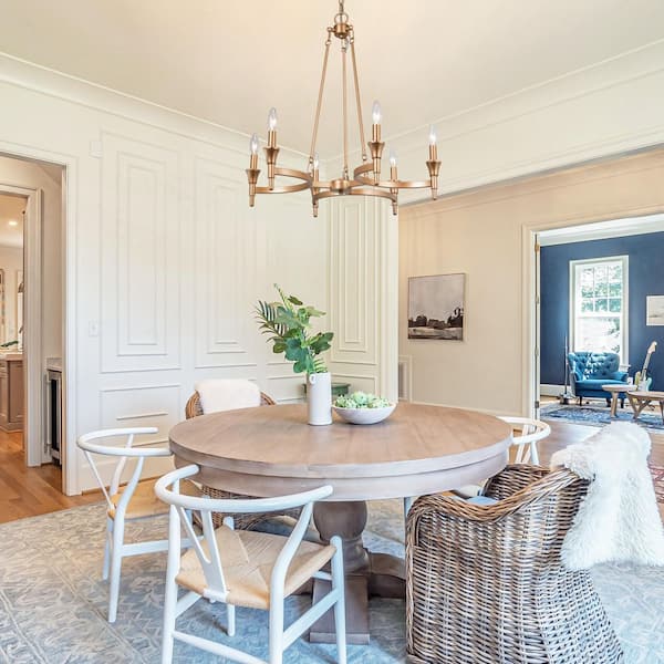 6-Light Traditional Candlestick Brass Chandelier for Dining Room, Gold Mid-century Kitchen Island Bedroom Chandelier