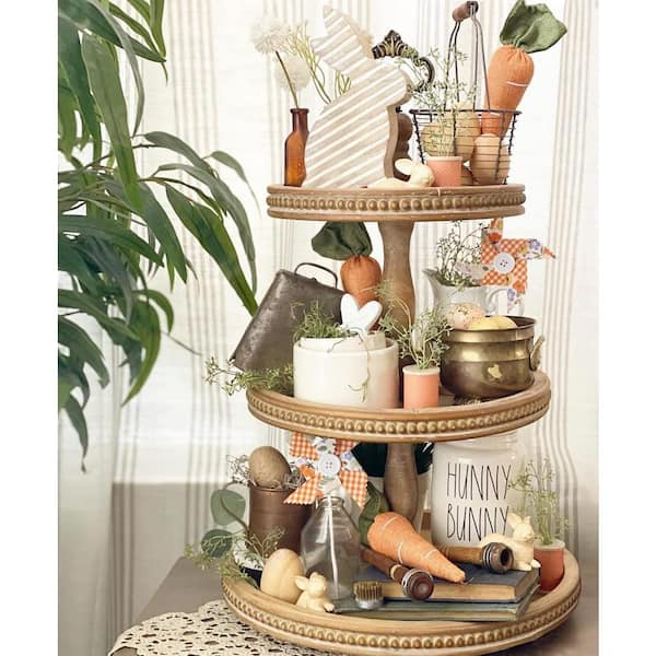 Nynelly Wood Tiered Serving Tray , 3 Tier Serving Stand, Wooden