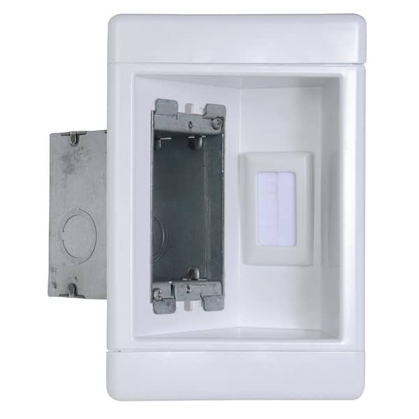 Legrand Pass & Seymour 1 Gang Recessed TV Media Box with Low Voltage Brush Insert and Metal Electrical Box, White