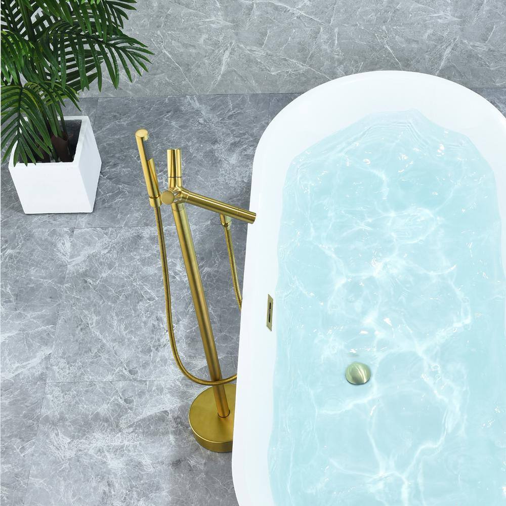 Brushed Gold Stainless Steel Freestanding Tub Filler with Handshower
