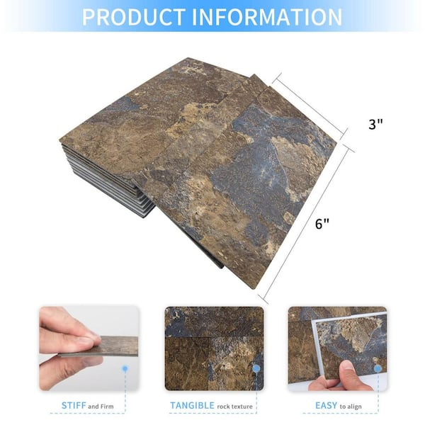 Art3d Rust Slate in. x in. PVC Peel and Stick Tile for Kitchen Bathroom  Fireplace, Stick on Subway Tile (12 sq. ft./Box) A165hd36P102 The Home  Depot