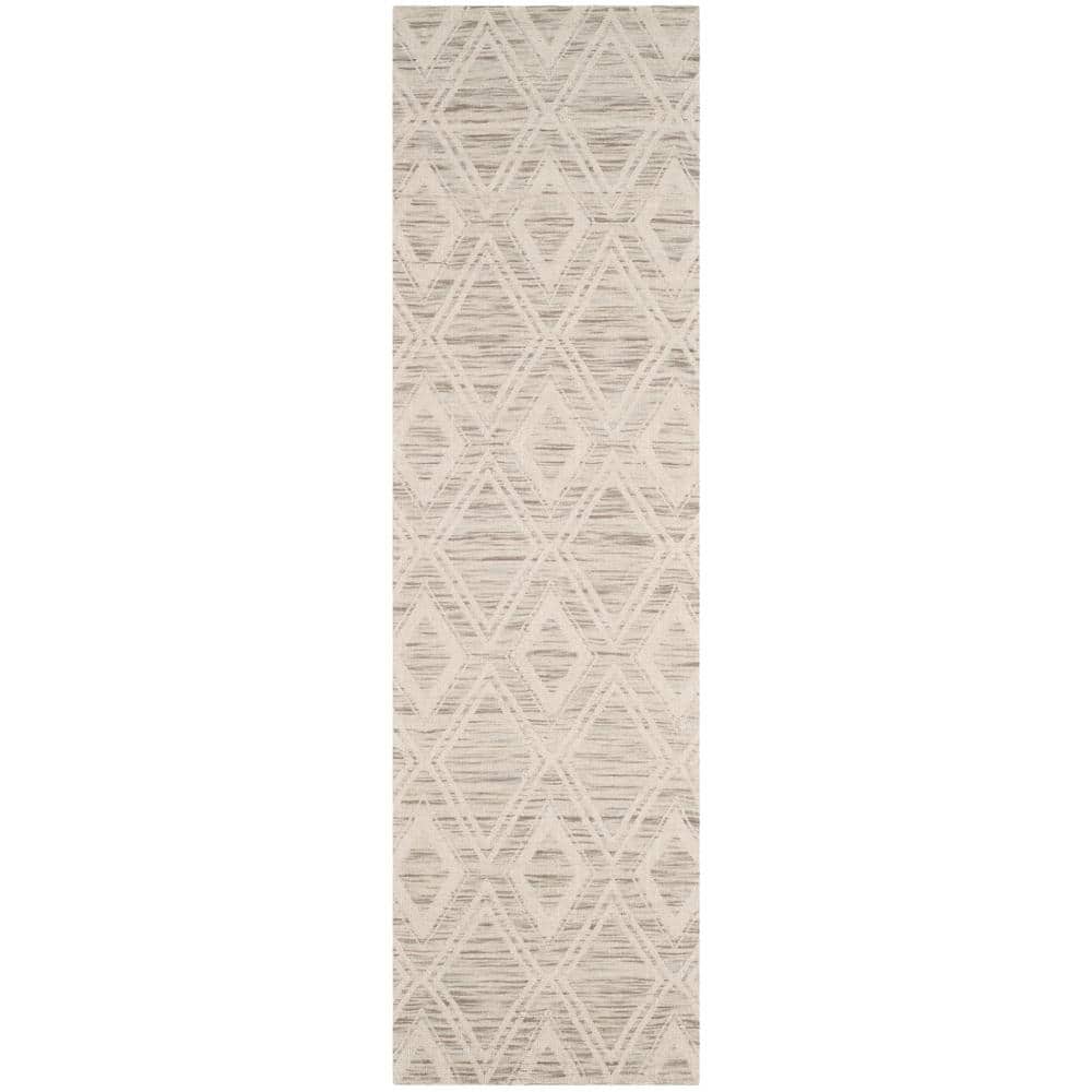 Ivory Geometric Flat Woven Wool Runner Rug