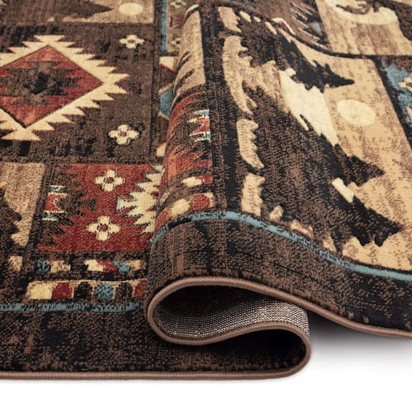 5 ft. 2 in. x 7 ft. 2 in. Brown/Red Rectangular Polypropylene Buffalo Bear Rustic Area Rug