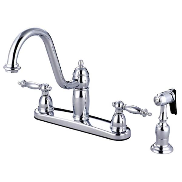 Kingston Brass Templeton 2-Handle Standard Kitchen Faucet with Side Sprayer in Polished Chrome