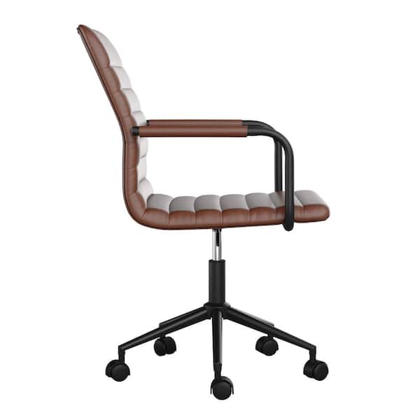 Saddle Brown/Oil Rubbed Bronze Taytum Mid-Back Swivel Faux Leather Soft Desk Chair,Adjustable Height Padded Office Chair