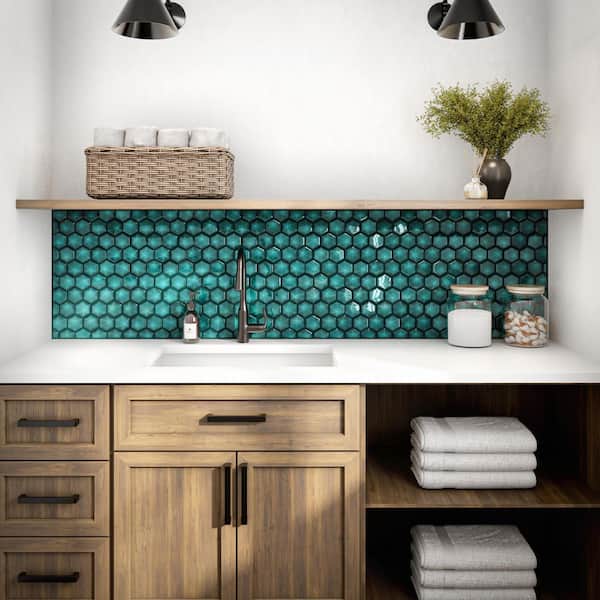 Artefino Jewel Aquamarine 11 in. x 12 in. Glossy Porcelain Pyramid Hexagon Mosaic Tile (8.6 sq. ft. /case)