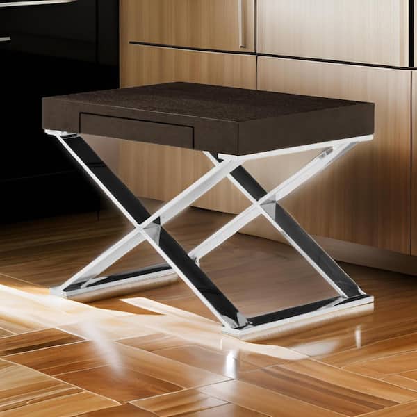 Benjara 21 in. Espresso Brown and Chrome Oval Wood End Table with X Shape Metal Legs