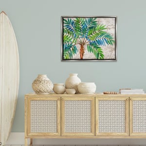 Aqueous Palm Tree by Paul Brent Gray Floater Frame Nature Graphic Art Print 25 in. x 31 in.