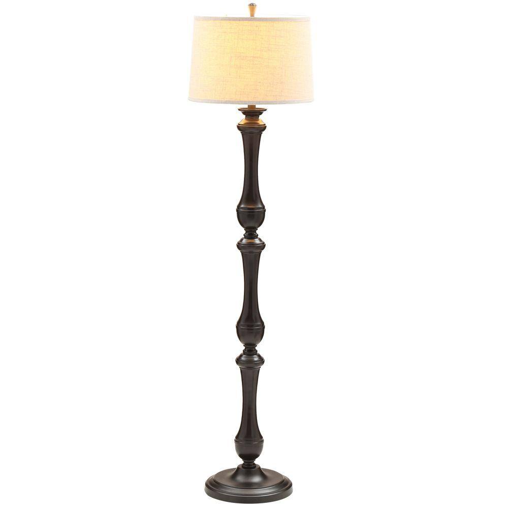 Hampton Bay Balustrade 62 in. Espresso Floor Lamp with Oatmeal Linen ...