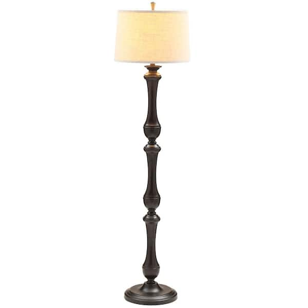 Hampton Bay Balustrade 62 in. Espresso Floor Lamp with Oatmeal Linen Shade