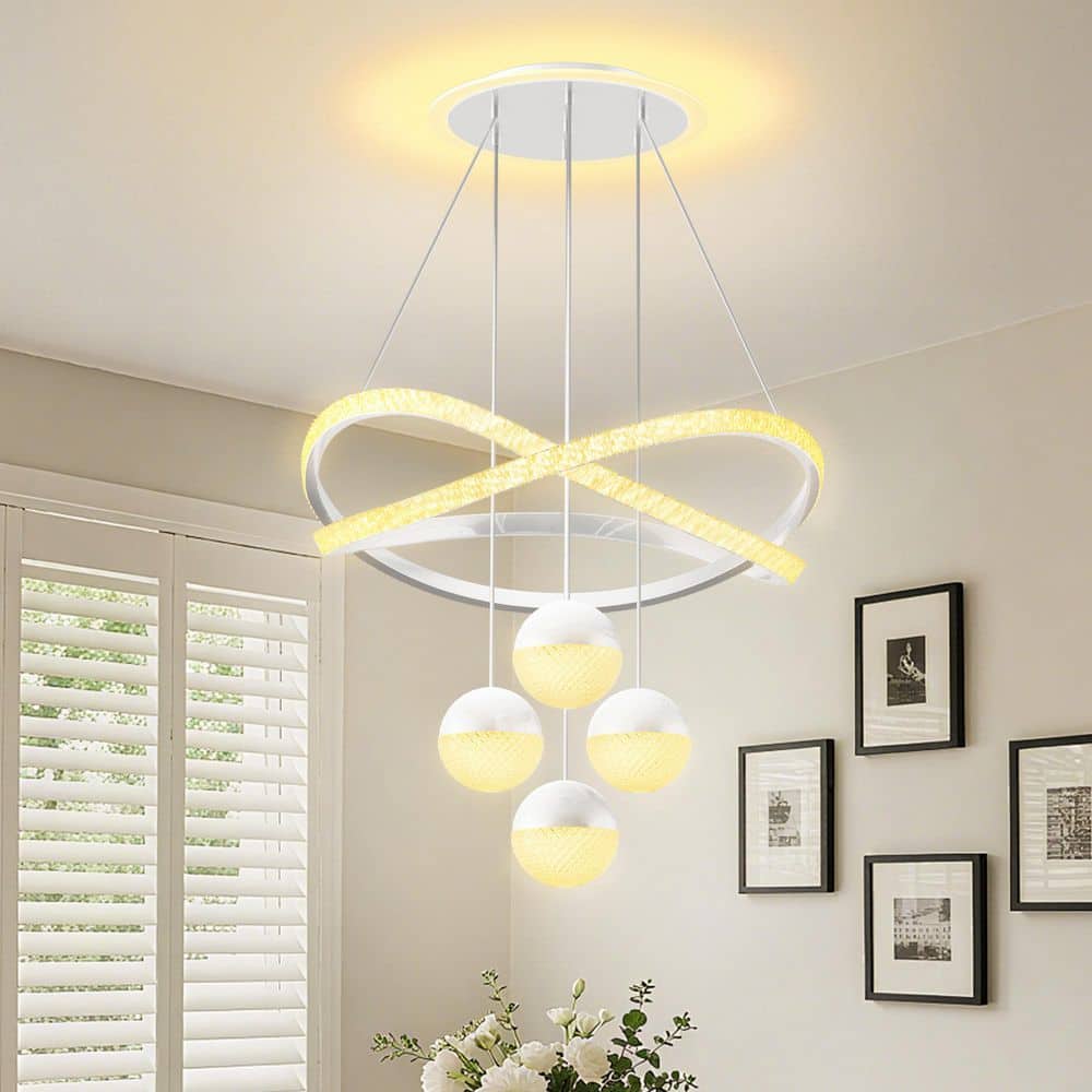 16 in. White Geometric LED Chandelier Adjustable Height Dimmable 3-Color Ceiling Light with Acrylic Shades price history on PriceWatchPro