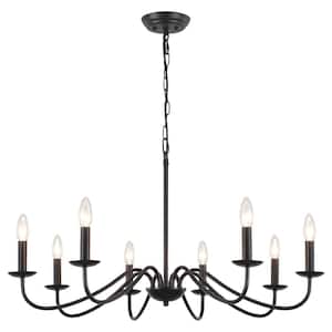 Aretzy 8-Light Black Dimmable Classic Candle Rustic Linear Farmhouse Chandelier for Kitchen Island with no bulb included