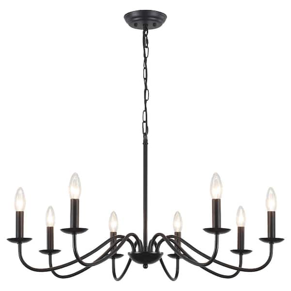 LWYTJO Aretzy 8-Light Black Dimmable Classic Candle Rustic Linear Farmhouse Chandelier for Kitchen Island with no bulb included
