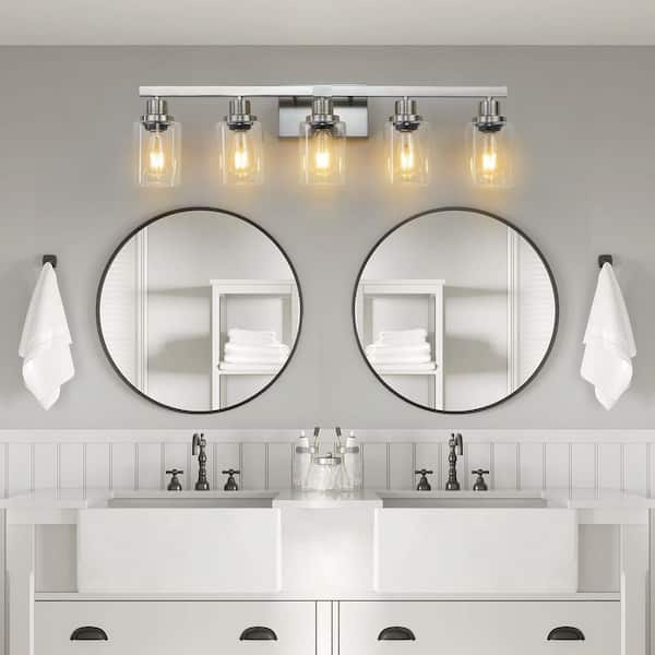 31 in. Modern 5-Light Bathroom Vanity Light Brushed Nickel Finish with Clear Glass Shades for Bathroom and Dressing Area
