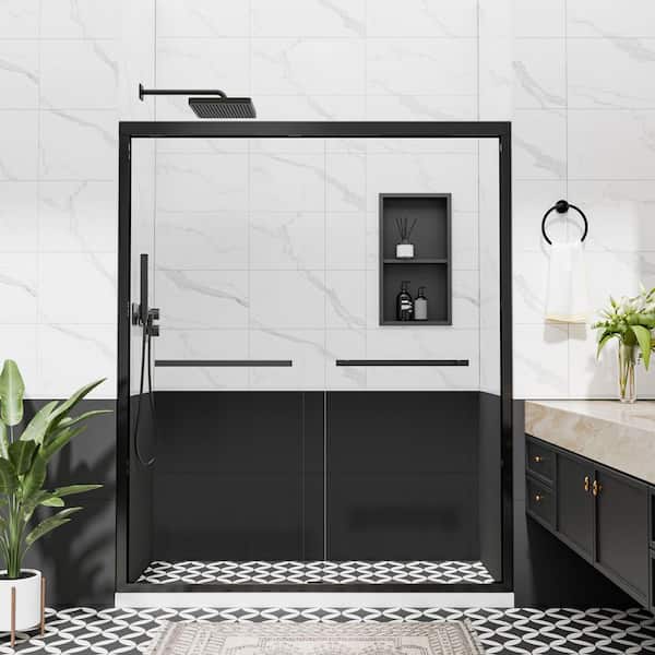 56-60 in. W x 72 in. H Double Sliding Framed Shower Door in Matte Black with Clear Tempered Glass