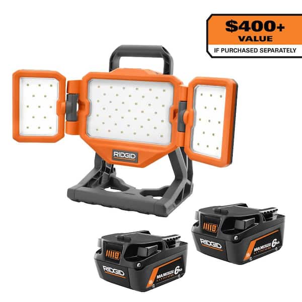 18V 6.0 Ah MAX Output Lithium-Ion Batteries (2-Pack) with 18V Cordless Hybrid LED Panel Light