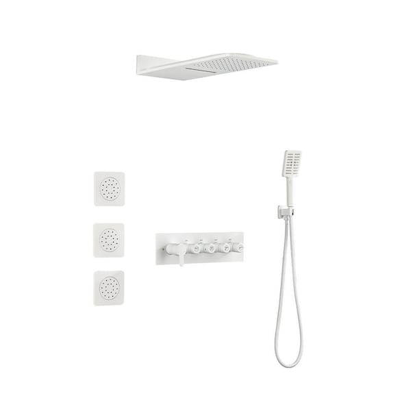 Unbranded Full Body Waterfall Shower System 2-Spray Wall Bar Shower Kit with Hand Shower in White 3 Body Shower Head