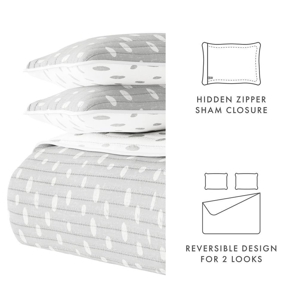Light Gray Twin Reversible Microfiber Quilt Set with Painted Dots