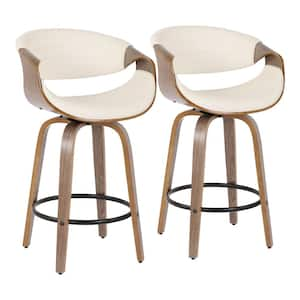 Symphony 36 in. Counter Height Bar Stool in White Faux Leather and Light Grey Wood (Set of 2)