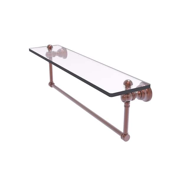 Allied Brass Carolina 22in. x 7in. x 5.54in. Brass Rectangular Glass Shelf with Integrated Towel Bar in Antique Copper